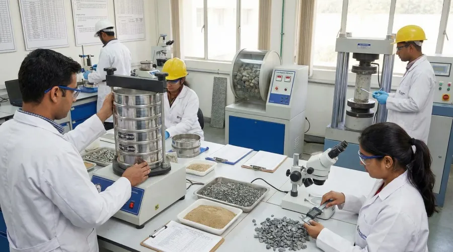 Laboratory testing of aggregate samples with quality control equipment