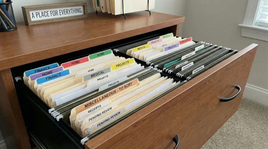 Organized filing system showing proper miscellaneous category management with labeled folders and clear organization