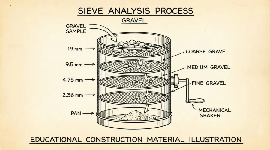 Diagram showing sieve sizes and corresponding gravel numbers