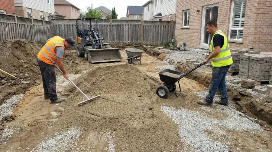 Sand and gravel yard installation process with tools