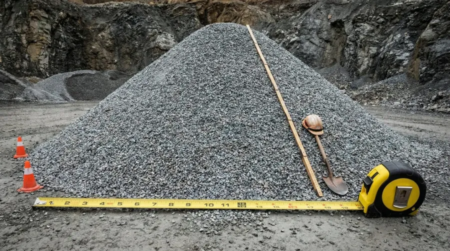 large pile of gravel showing scale with measuring tools