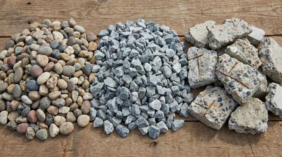 Comparison of gravel, crushed stone, and recycled concrete samples
