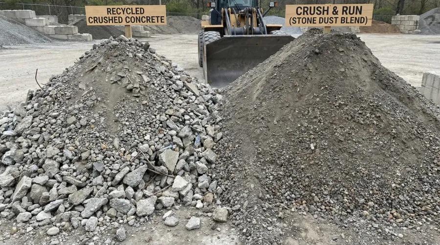 Comparison of crushed concrete and crush and run materials side by side