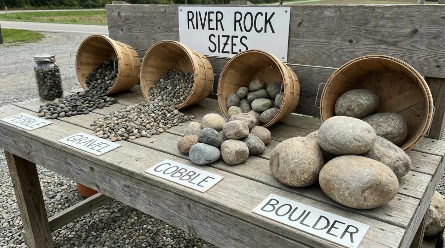 Different sizes of river rock comparison from small to large