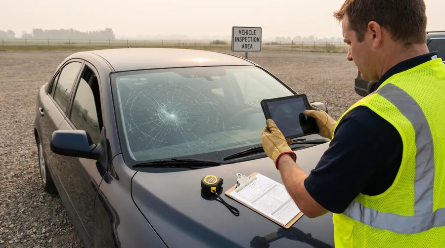 Documenting windshield damage scene