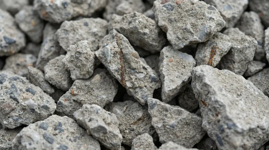 Crushed concrete angular pieces close-up texture