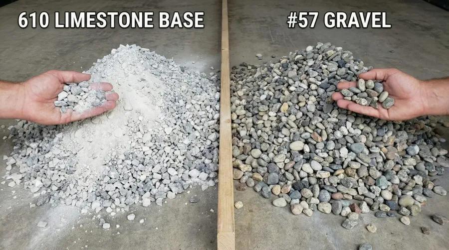 Comparison of 610 limestone and 57 gravel materials side by side