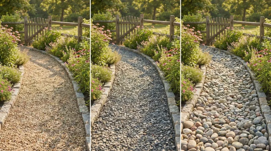 Different gravel sizes on walkway paths