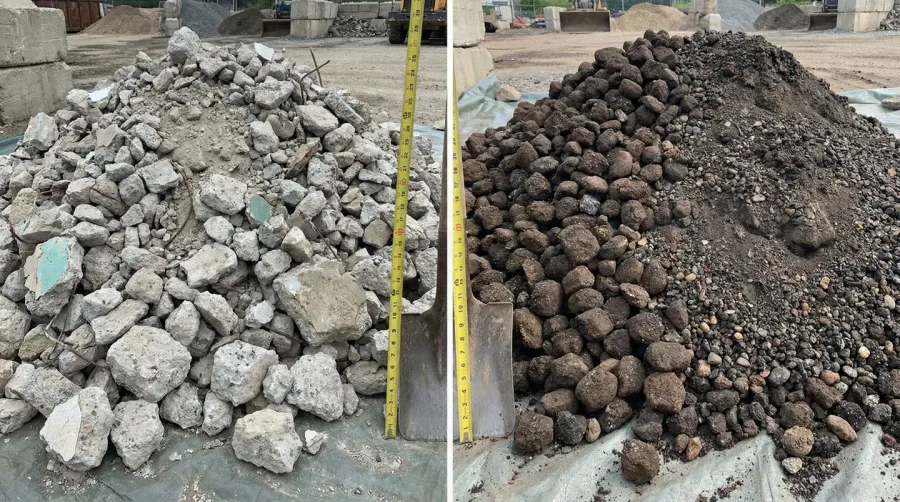 Comparison of crushed concrete and asphalt millings materials