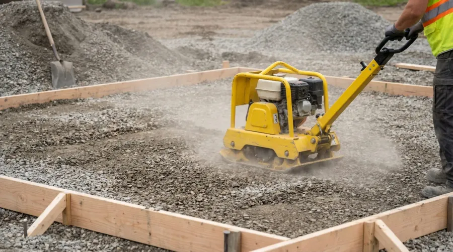 Gravel base compaction process with plate compactor