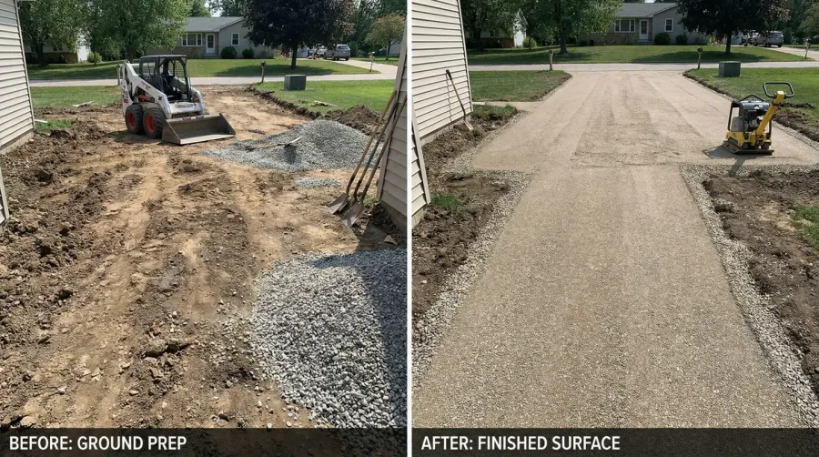 Before and after photos showing screenings installation process