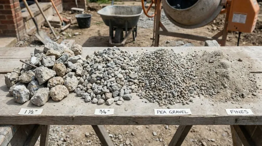 Different sizes of crushed concrete samples displayed