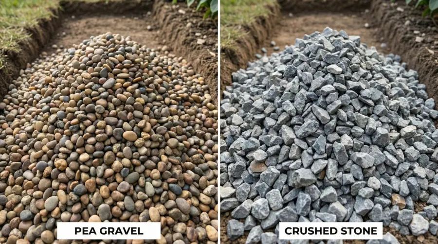 comparison chart showing pea gravel vs crushed stone drainage applications