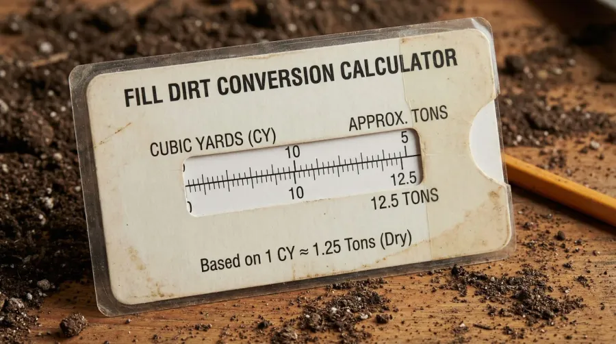 Fill dirt conversion calculator showing cubic yards to tons calculation