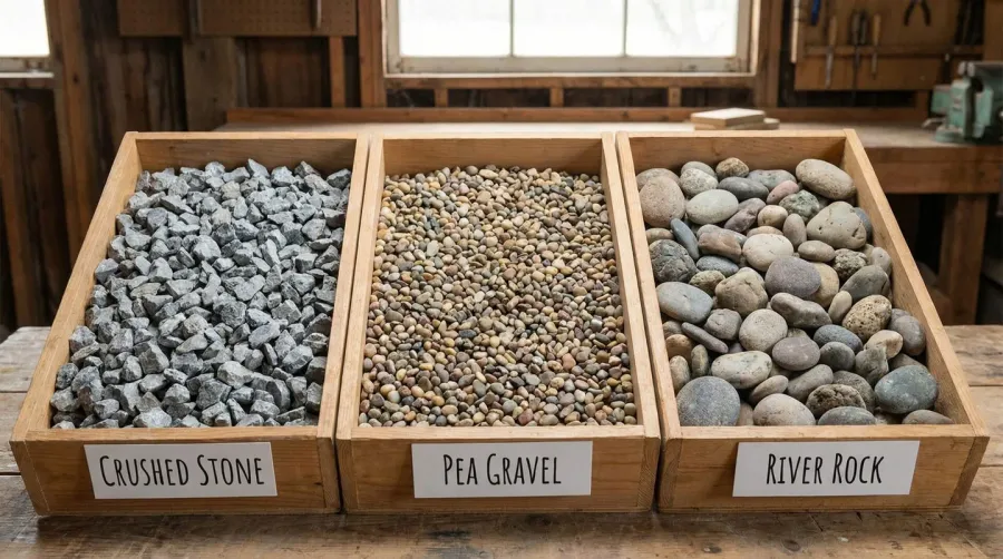 Different types of gravel samples comparison