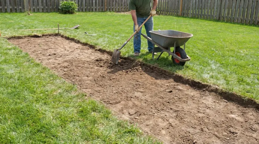 Step-by-step installation photos showing excavation, base layer placement, and final surface preparation