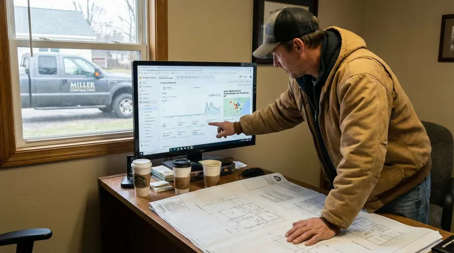 contractor reviewing website analytics showing local search results