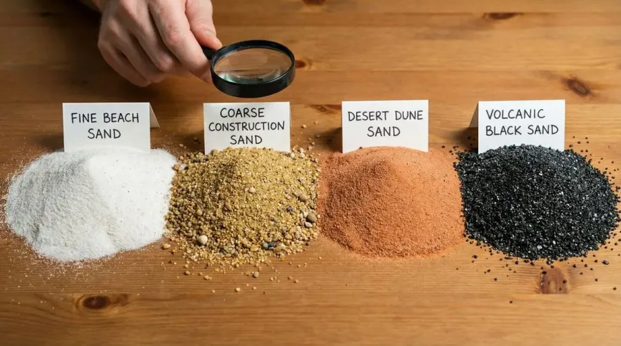 comparison of different sand types in separate piles showing texture differences
