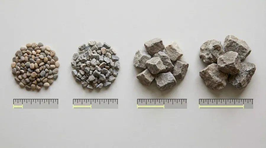 Comparison chart showing different drain rock sizes from pea gravel to large stones