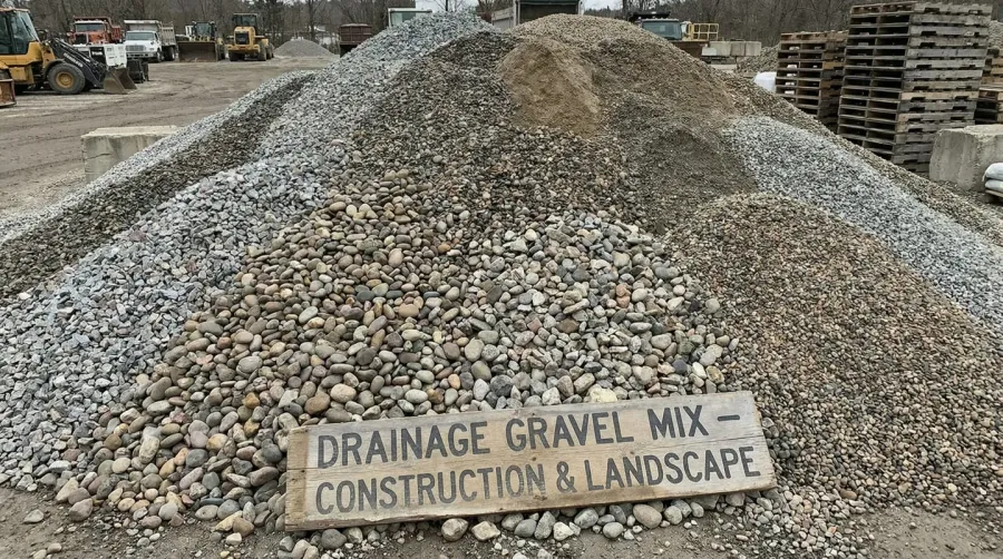 drainage gravel pile with price tags showing cost per ton