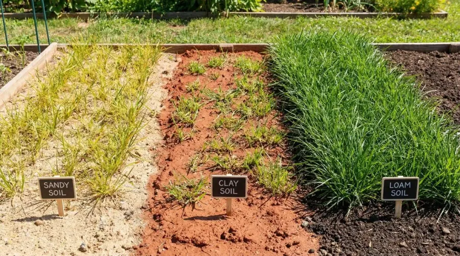 Grass growing through different soil types comparison