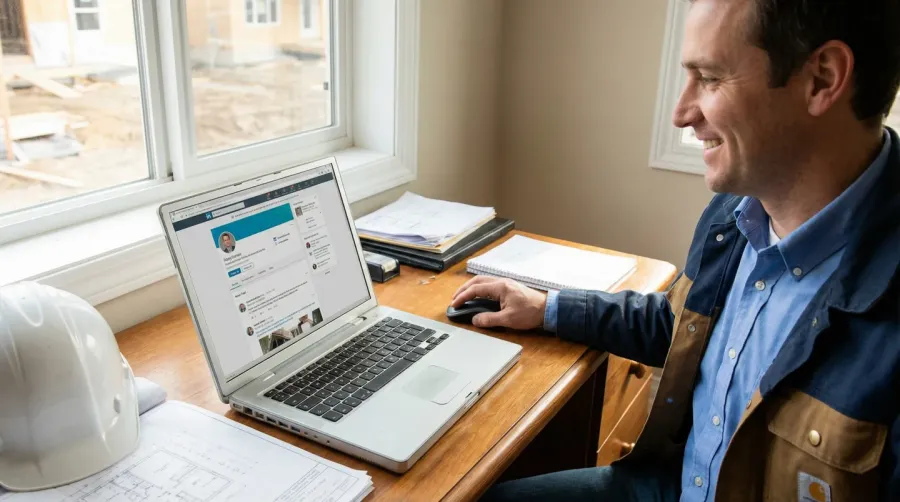 Contractor using LinkedIn on laptop