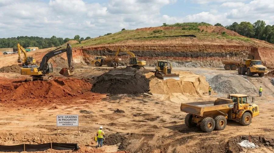 construction site with different soil materials being used for grading