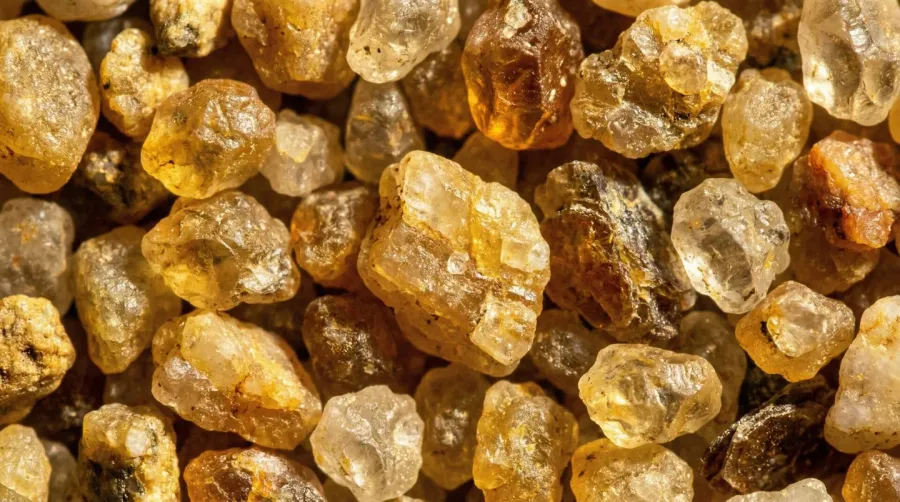Close-up view of yellow sand grains showing mineral composition