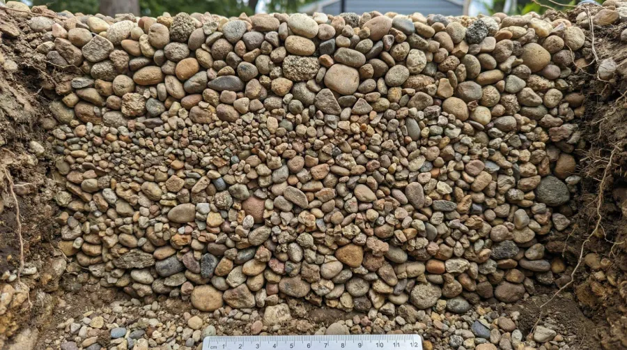 Compacted pea gravel cross section