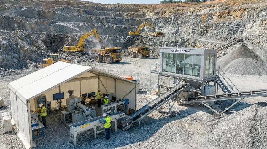 Modern quarry operation with quality control testing