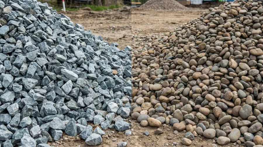 Comparison of angular versus rounded gravel particles