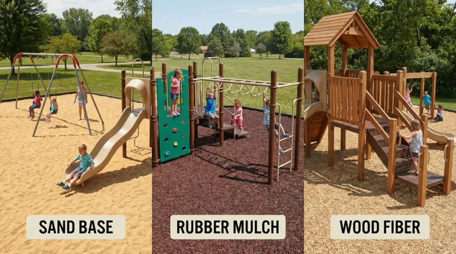 Playground equipment with different base materials comparison