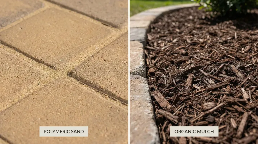 Comparison of polymeric sand vs mulch landscaping materials