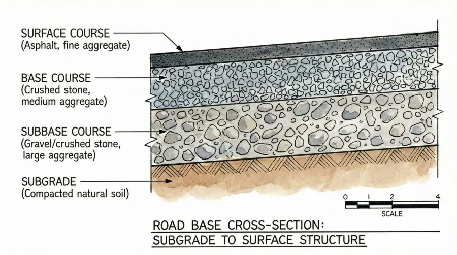 Road base cross section layers diagram