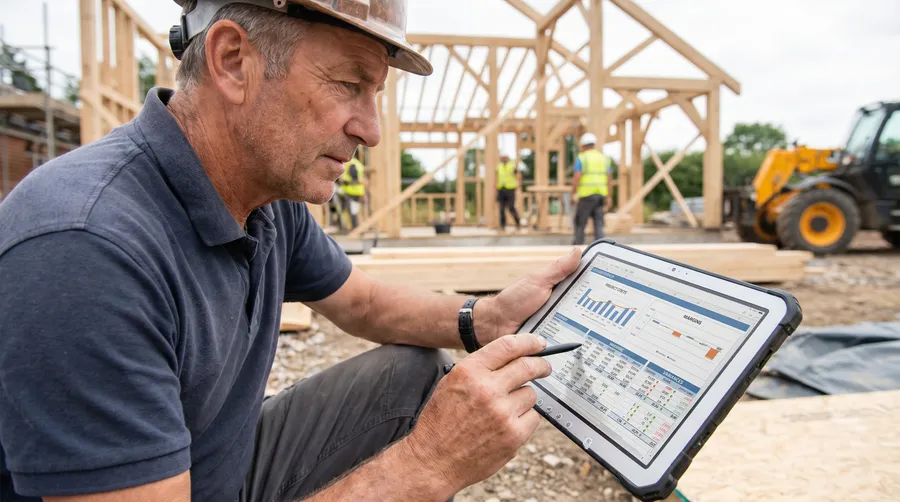 contractor using tablet to review project costs and margins