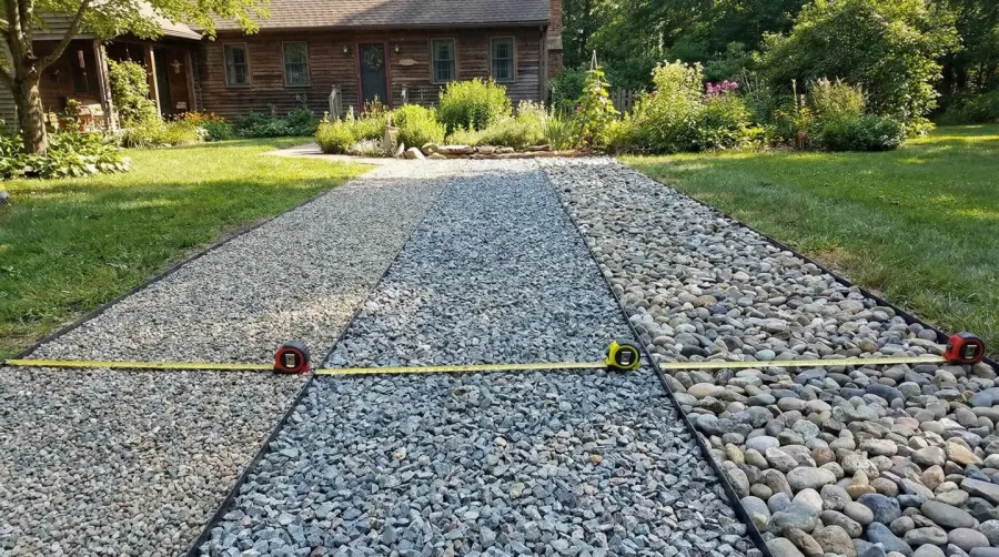 Comparison of different gravel sizes on a driveway