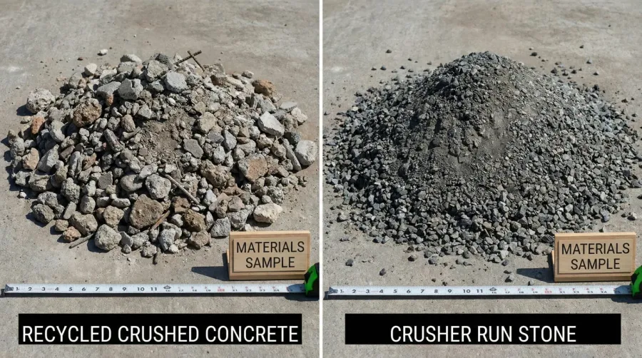Comparison of crushed concrete and crusher run materials side by side