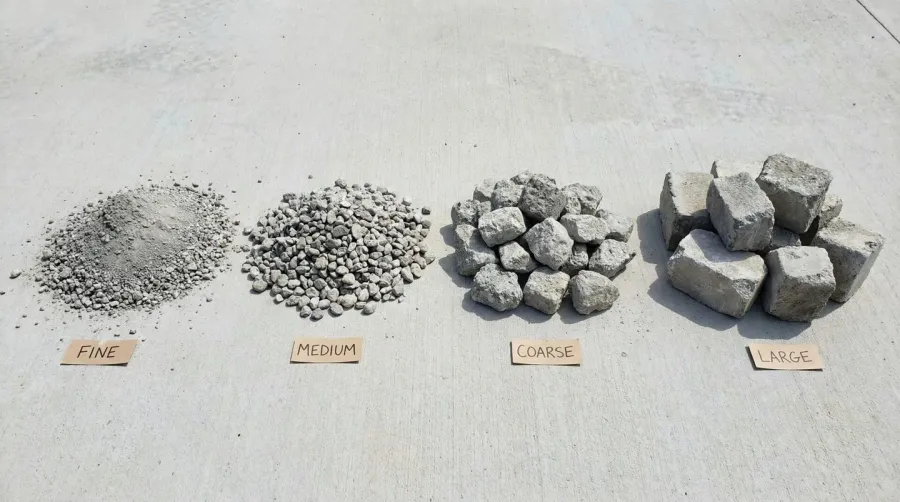 Crushed concrete density comparison chart showing different types