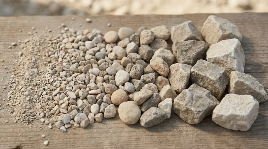 Different sizes of limestone gravel from small to large