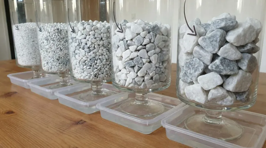 Marble chips size comparison showing drainage properties