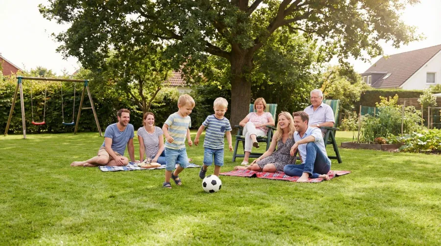 Family enjoying gravel-free lawn