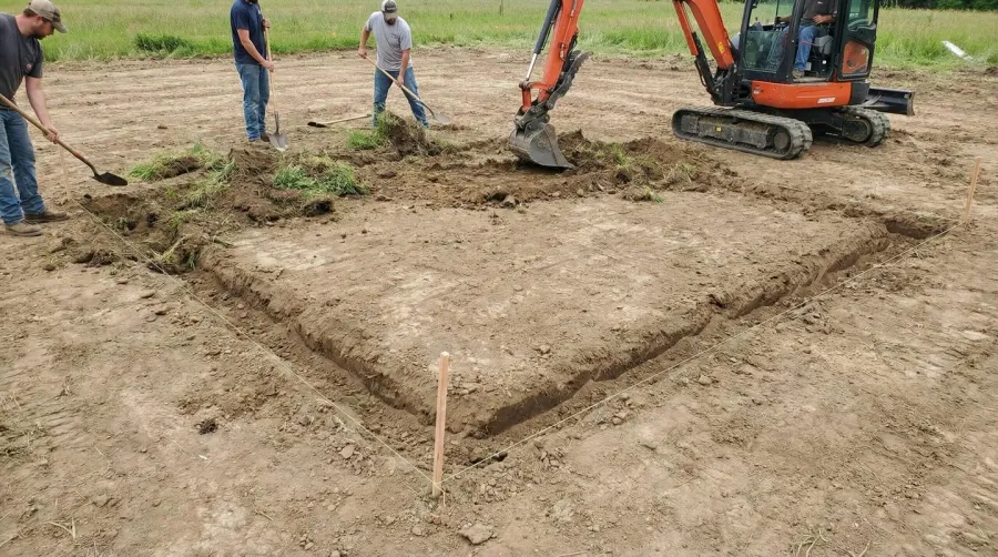 Step-by-step photos showing gravel foundation installation process