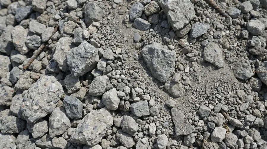 Crushed concrete material pile showing different sizes and textures