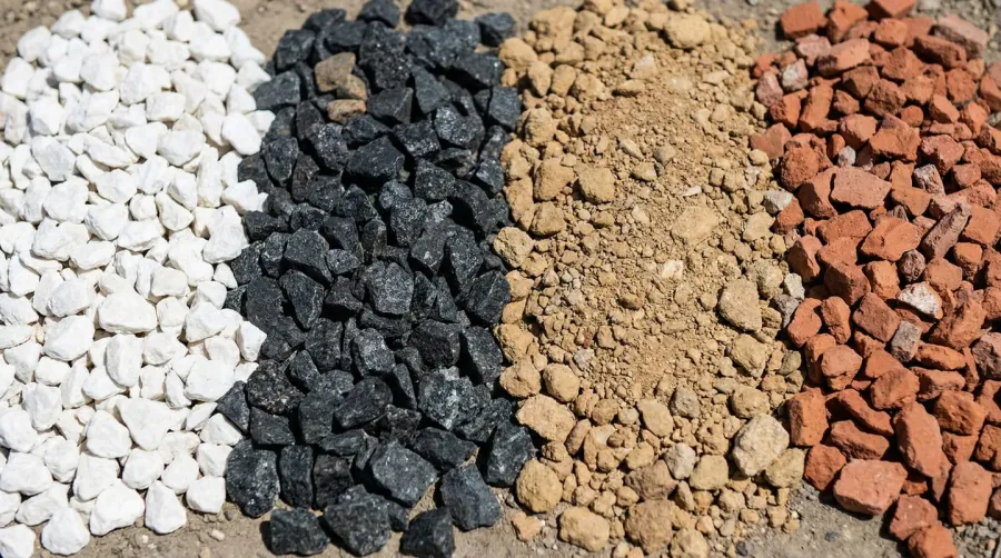 Variety of gravel color samples showing different options