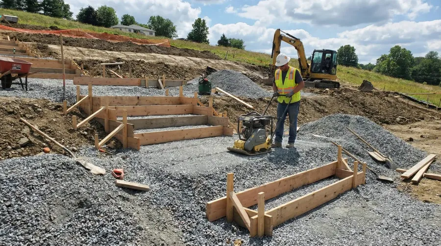 stair construction with compaction equipment