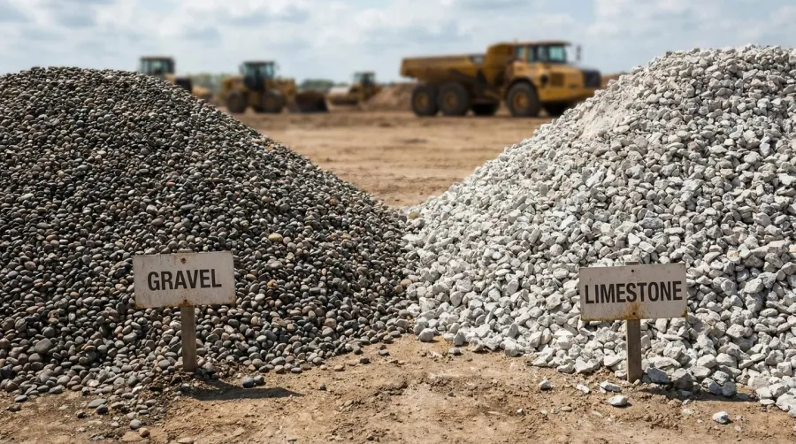 Comparison of gravel and limestone materials displayed side by side