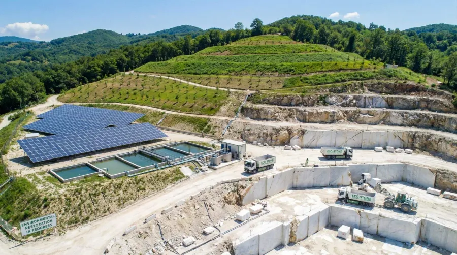 Sustainable Marble Quarry Showing Restoration Efforts And Environmental Protection Measures