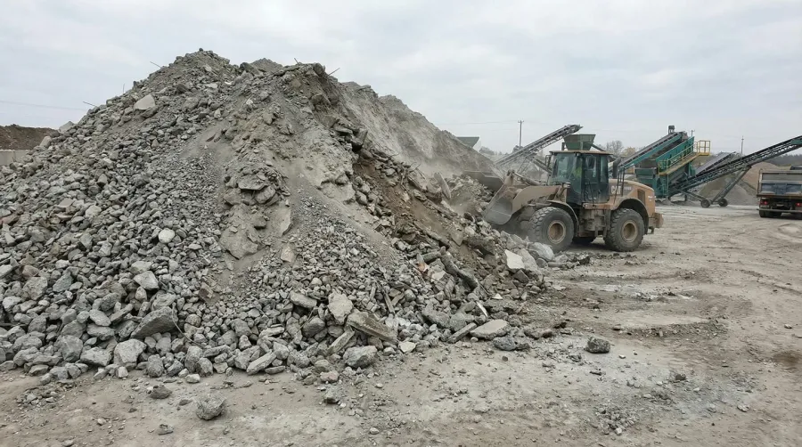 Crushed concrete pile showing aggregate material