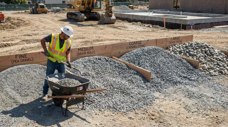 comparison of different gravel sizes in construction setting