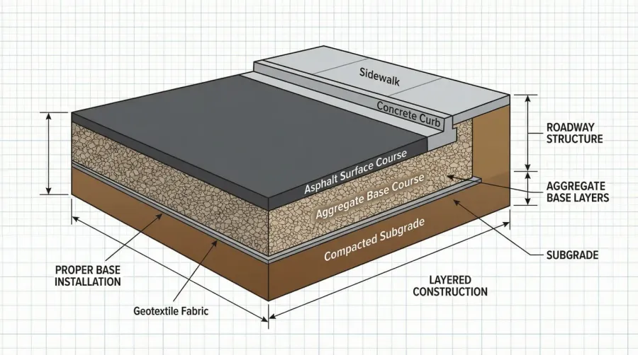 Driveway cross section showing proper base installation